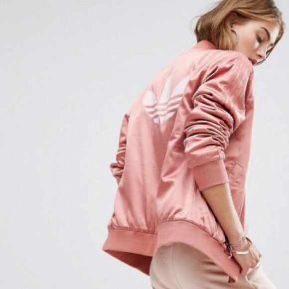 adidas Jackets & Blazers - ADIDAS PINK SATIN BOMBER JACKET- size small